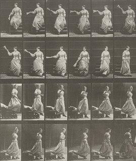 Woman Descending Stairs, Looking Around And Waving A Fan Plate 140 From Animal Locomotion (1887) — Eadweard J Muybridge