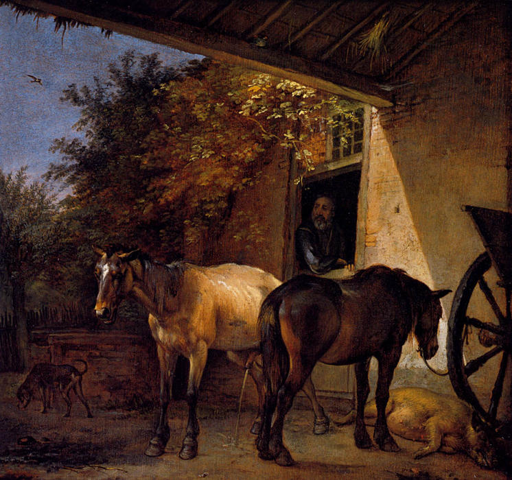 A Barnyard With Two Plough Horses — Paulus Pietersz Potter