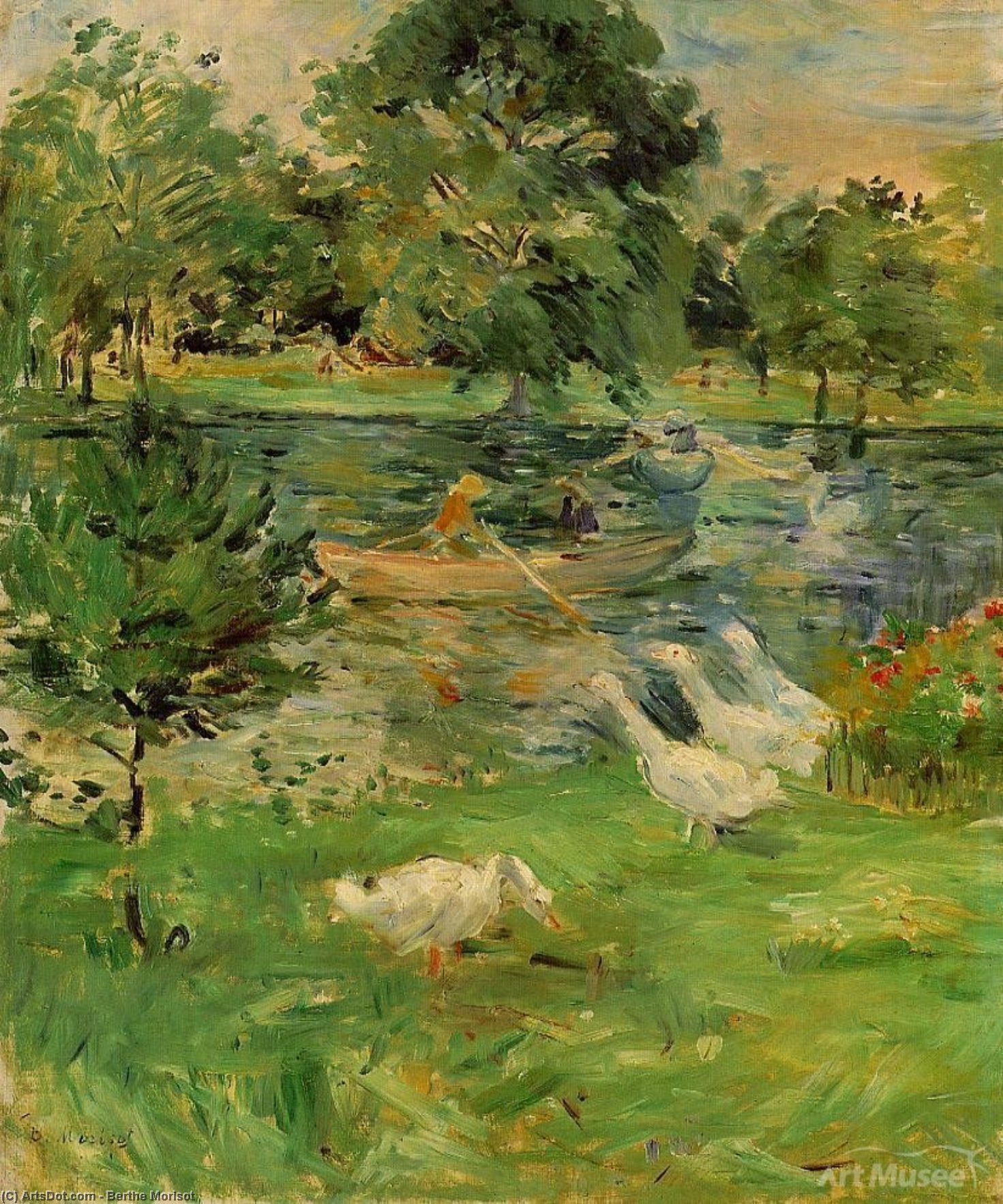 Girl In A Boat, With Geese — Berthe Morisot