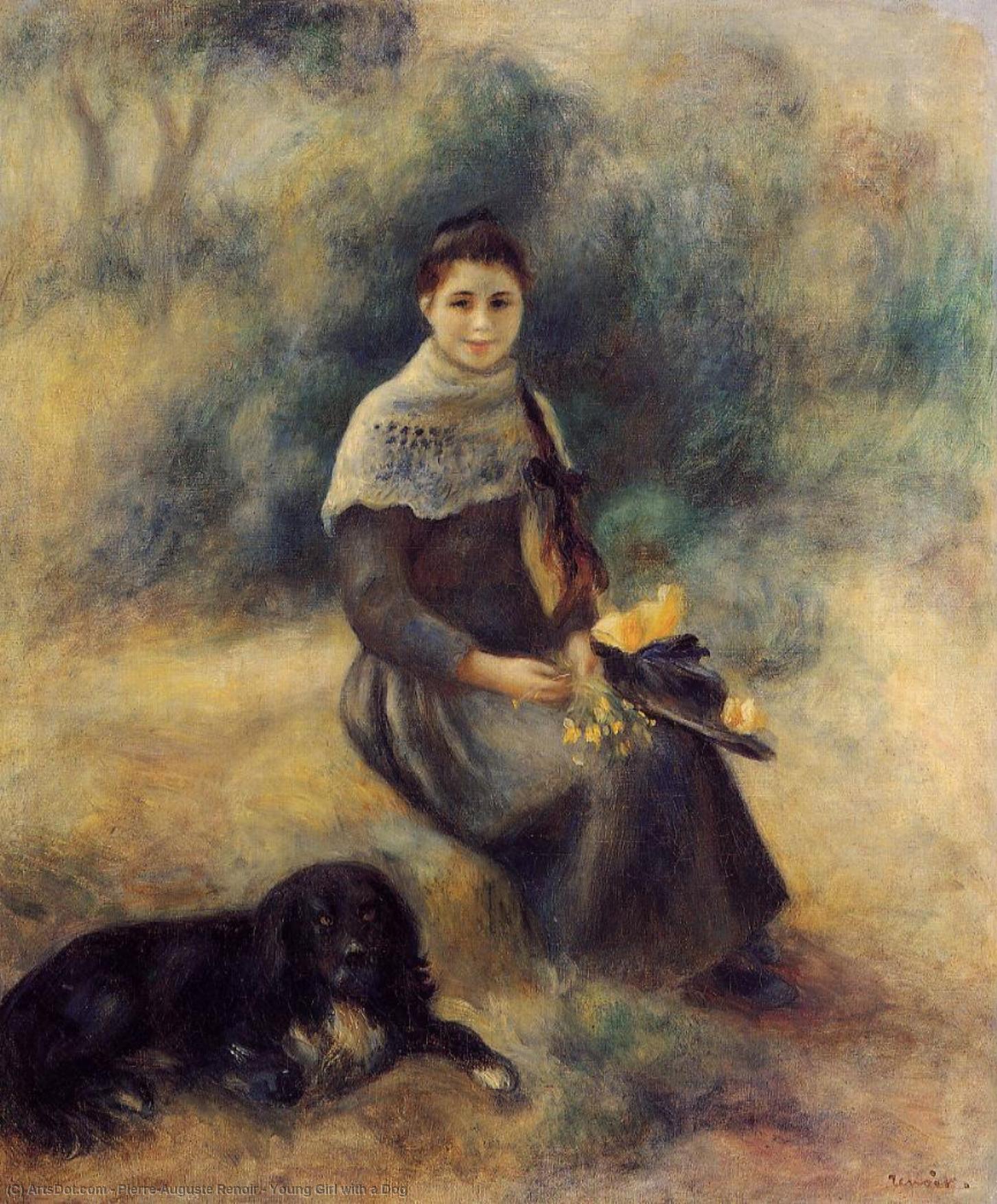 Young Girl With A Dog — Pierre-auguste Renoir
