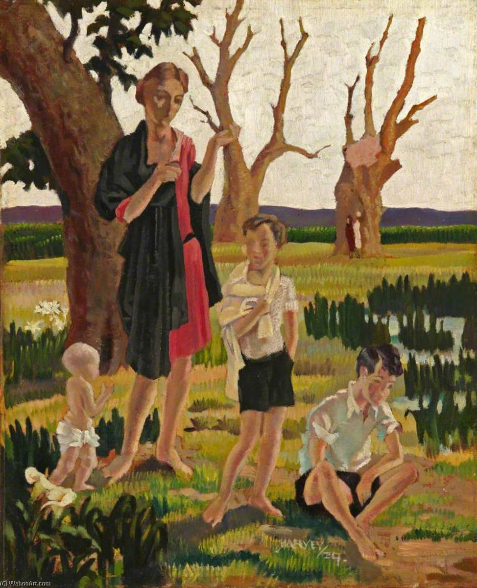 A Mother And Three Children In A Landscape — Харолд Харви