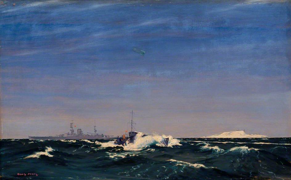 Big And Little Hms 'glorious' And A Motor Launch At The Island Of Inchkeith Under Snow — Charles Pears