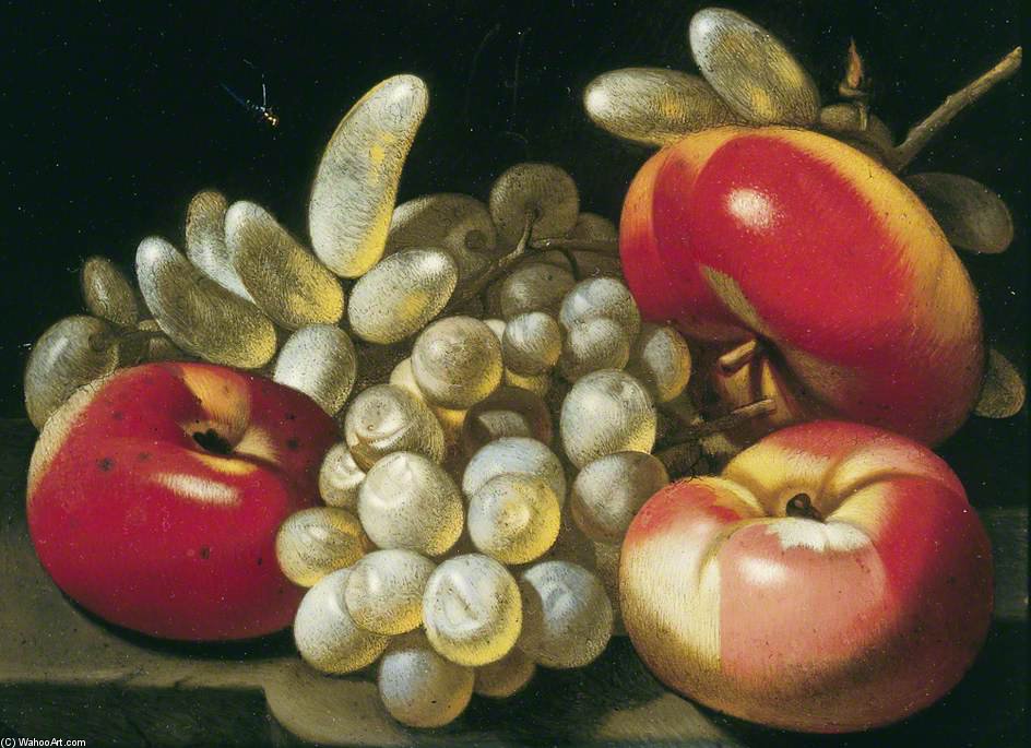 Still Life With Apples, Grapes And A Dragonfly — Luca Forte