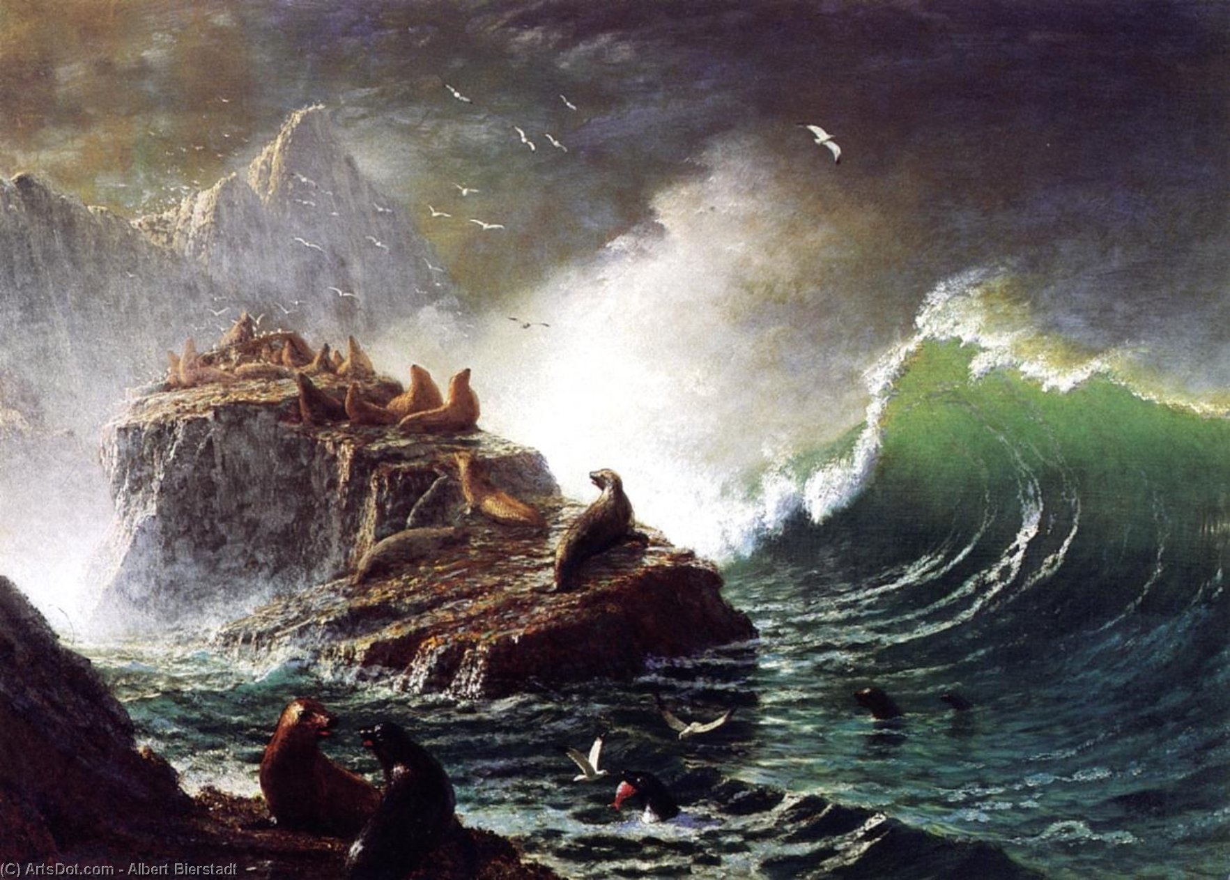 Seals On The Rocks, Farallon Islands — Albert Bierstadt
