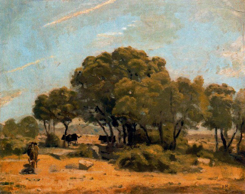 Landscape With Oaks And Cattle — Ferdinand Hodler
