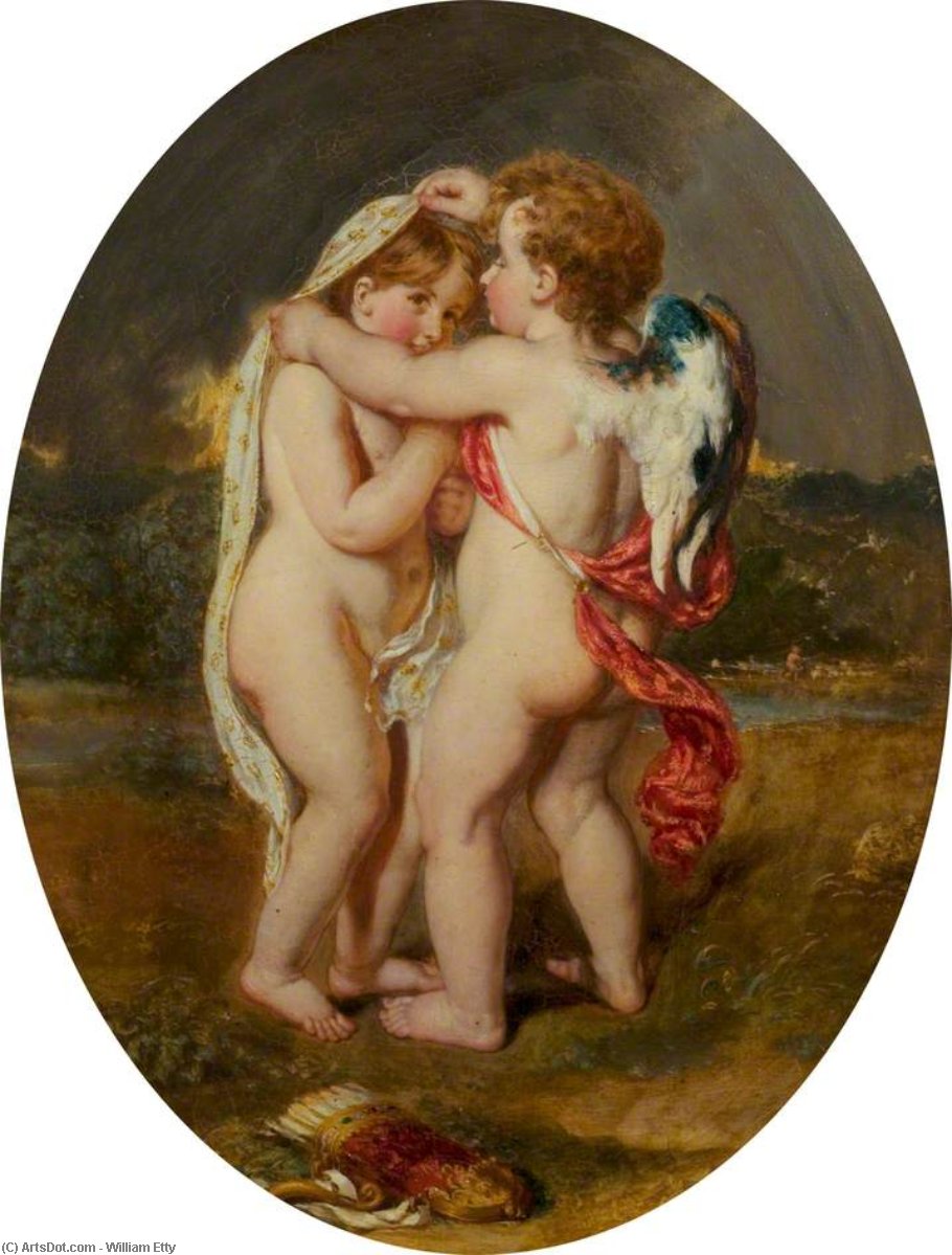 Cupid Sheltering His Darling From The Approaching Storm — William Etty