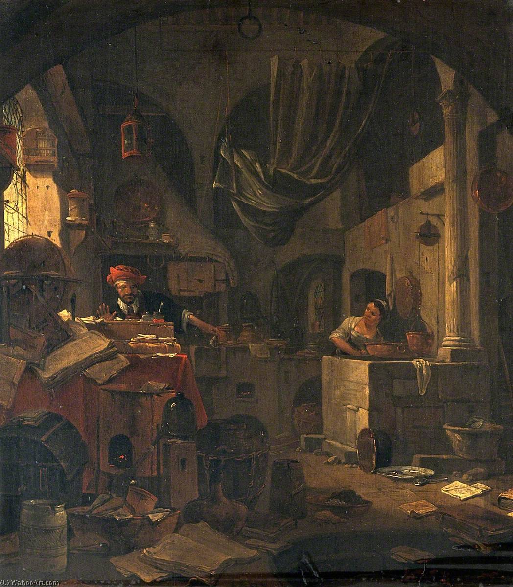 Interior With An Alchemist Making A Gesture Of Surprise, And A Female Assistant — Thomas Wyck