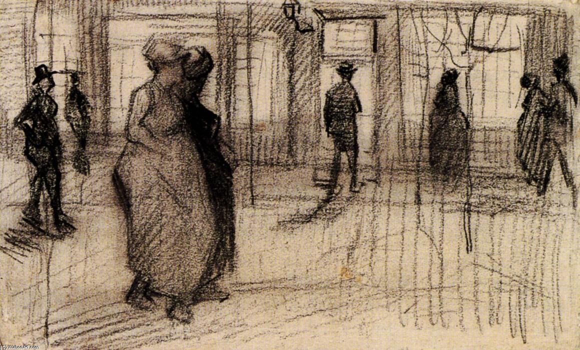 People Walking On A Street In The Evening — Vincent Willem Van Gogh