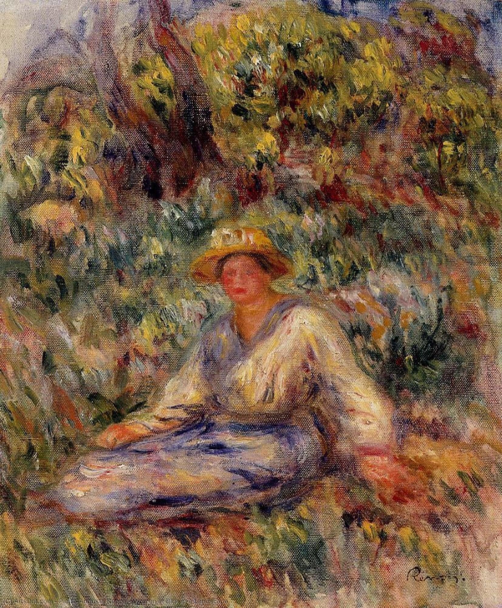 Woman In Blue In A Landscape — Pierre-auguste Renoir