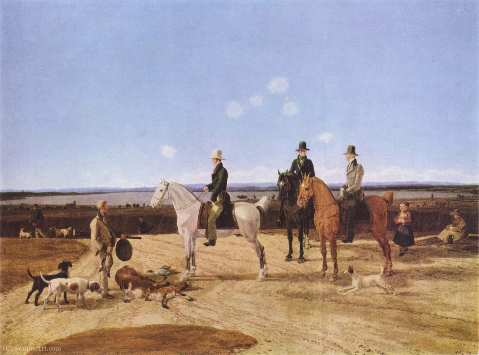 Hunters On Horseback In Oberbayerischer Landscape — Wilhelm Von Kobell