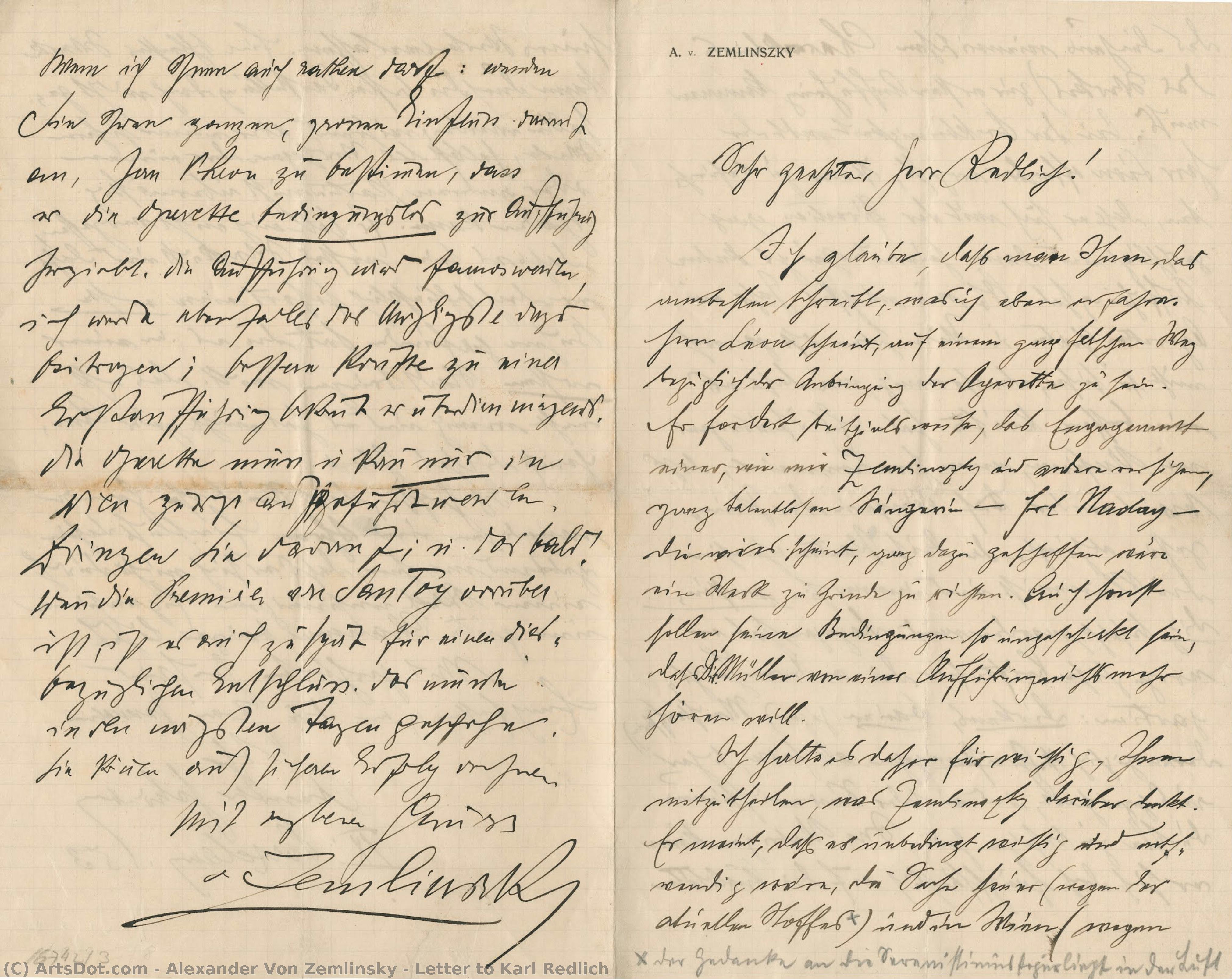 Letter To Karl Redlich — Alexander Von Zemlinsky