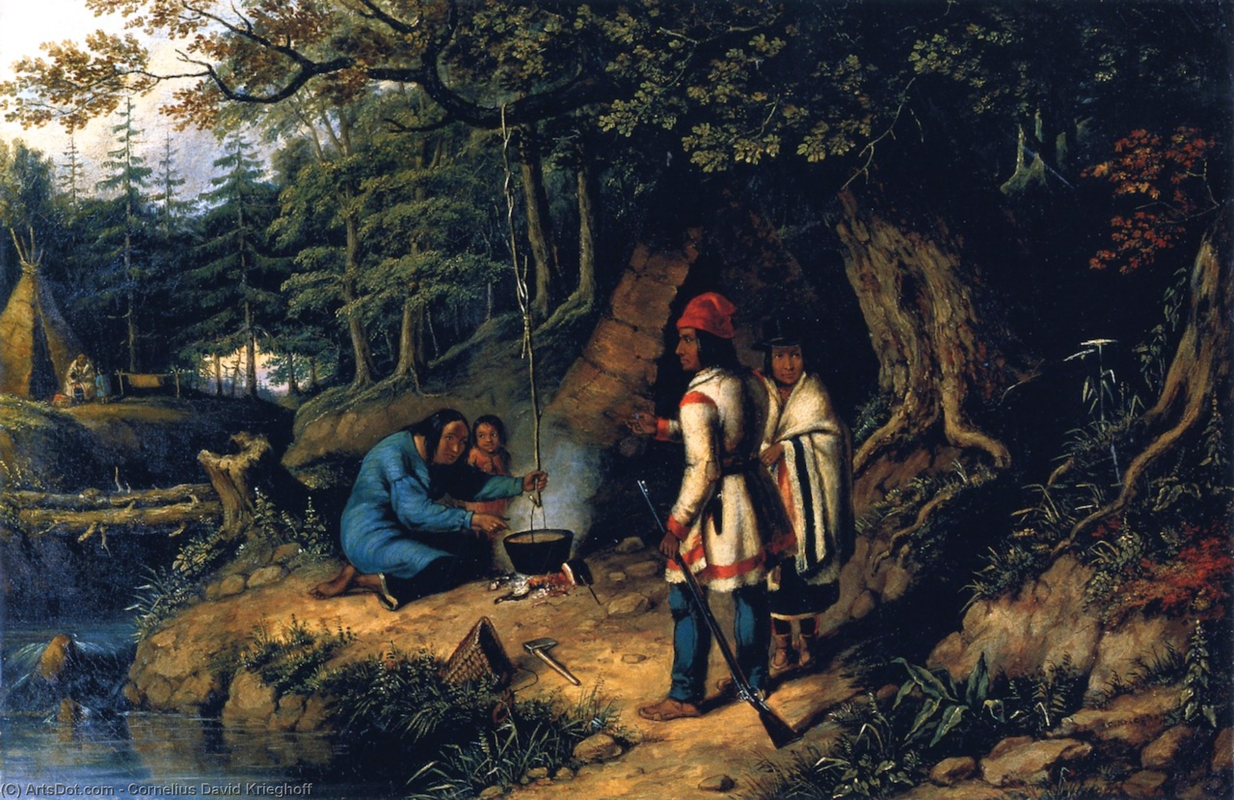 A Caughnawage Indian Encampment — Cornelius David Krieghoff