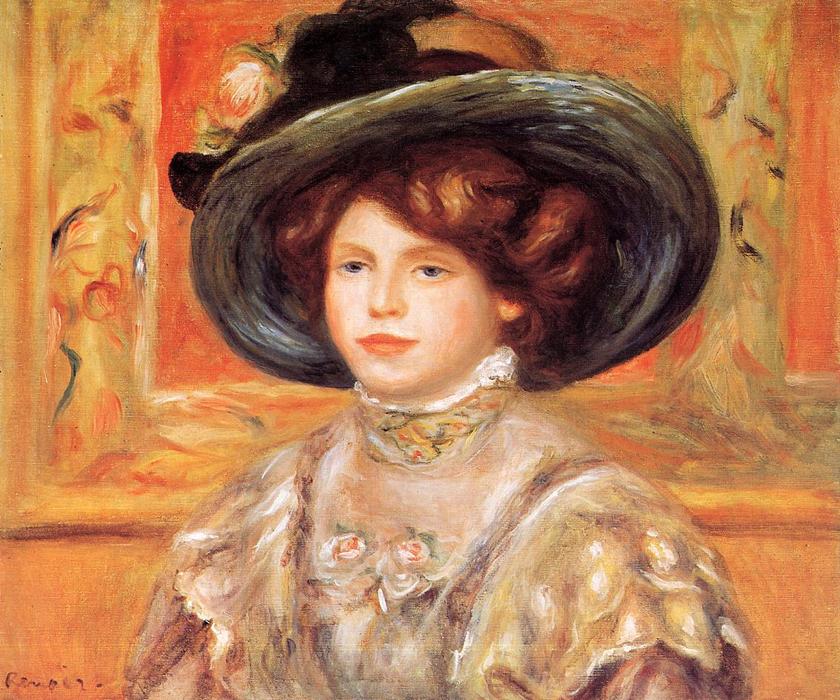 Young Woman In A Blue Hat — Pierre-auguste Renoir