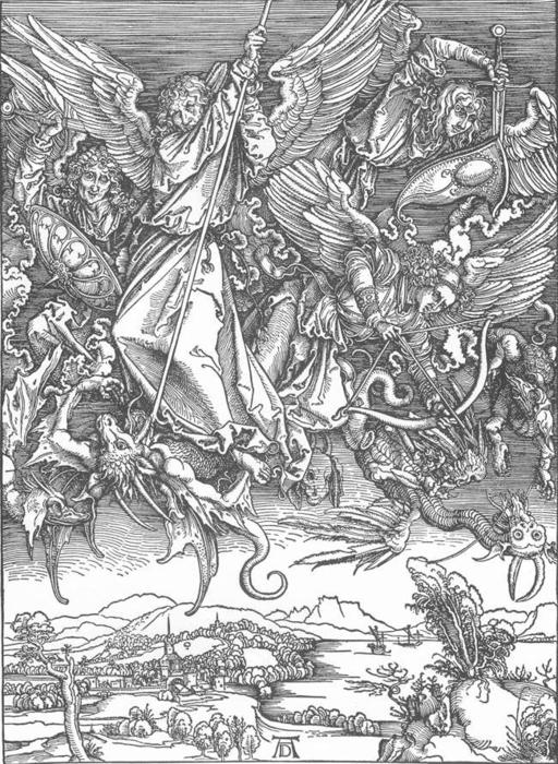 The Revelation Of St John: 11. St Michael Fighting The Dragon — Albrecht Dürer