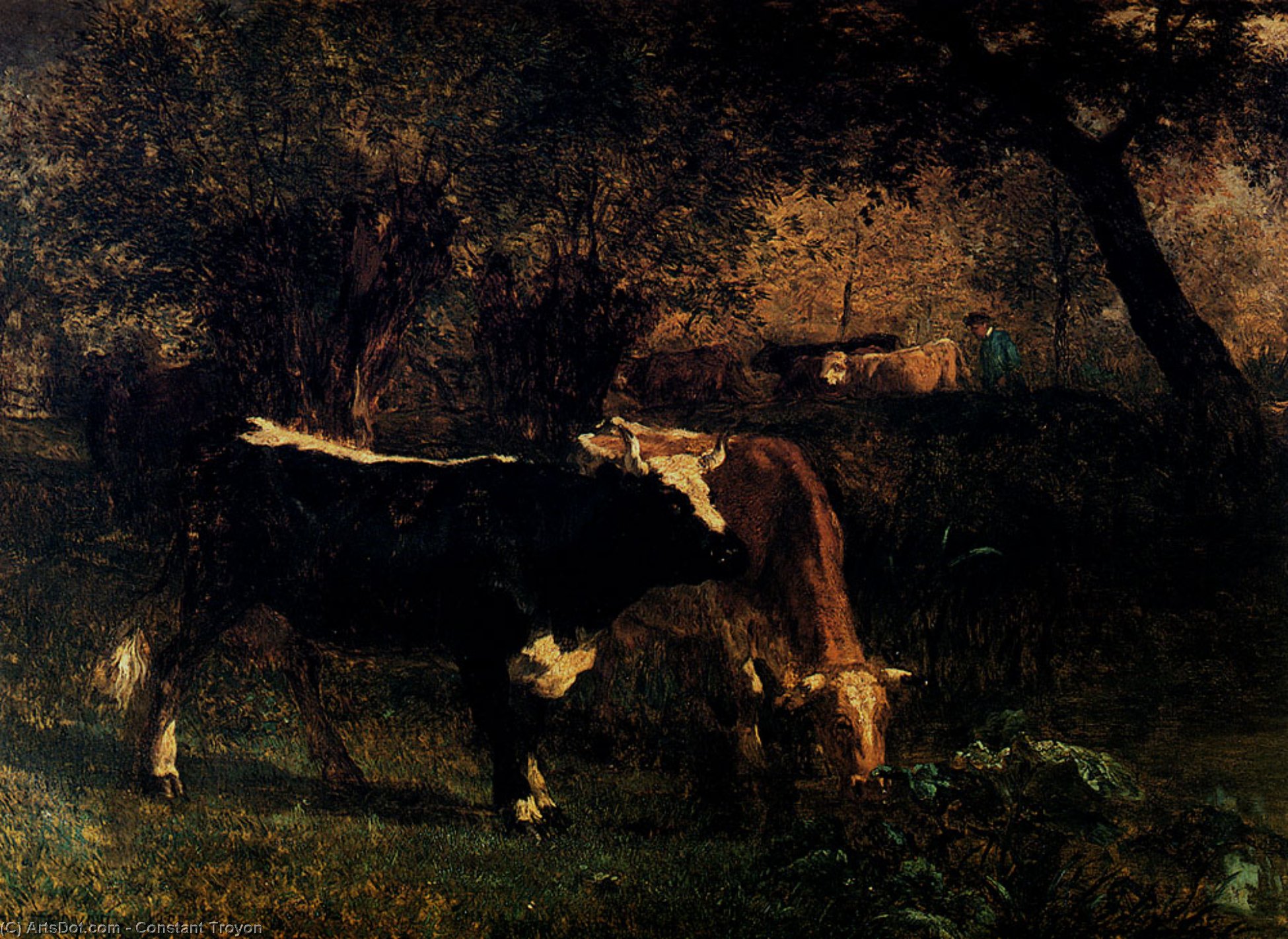 Cows At The Watering — Constant Troyon