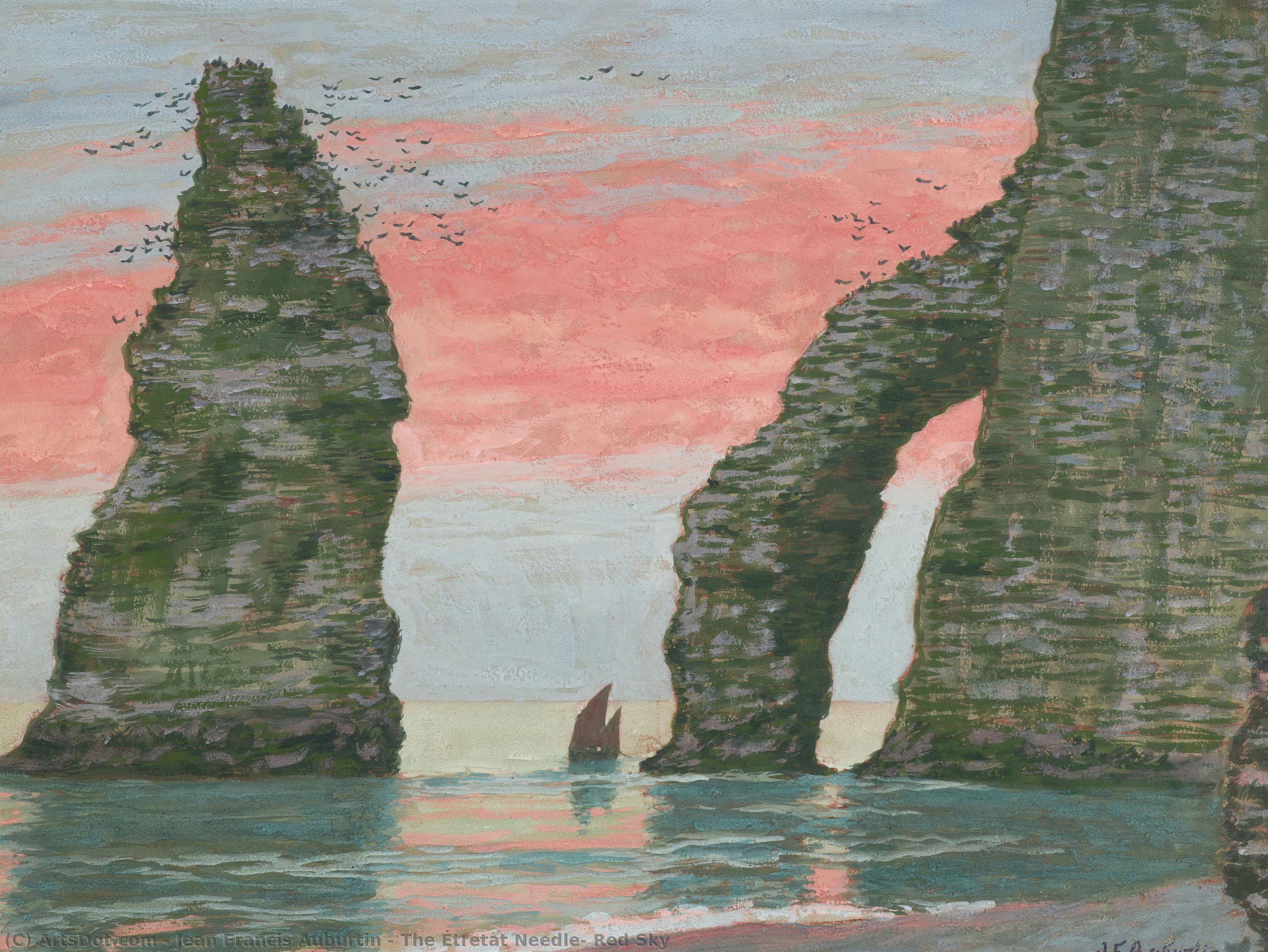 The Étretat Needle, Red Sky — Jean Francis Auburtin