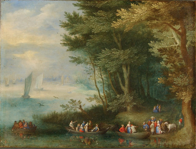 Ferry-boats By A Wooded Riverbank — Jan Brueghel The Elder