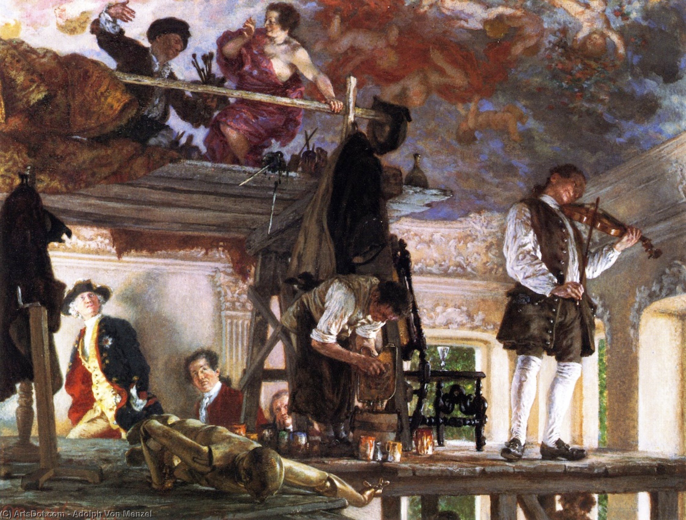 Crown Prince Frederick Pays A Visit To The Painter Pesne On His Scaffold At Rheinsberg — Adolph Von Menzel
