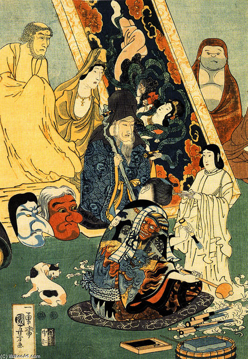 Sculptor Jingoro Surrounded By Statues — Utagawa Kuniyoshi