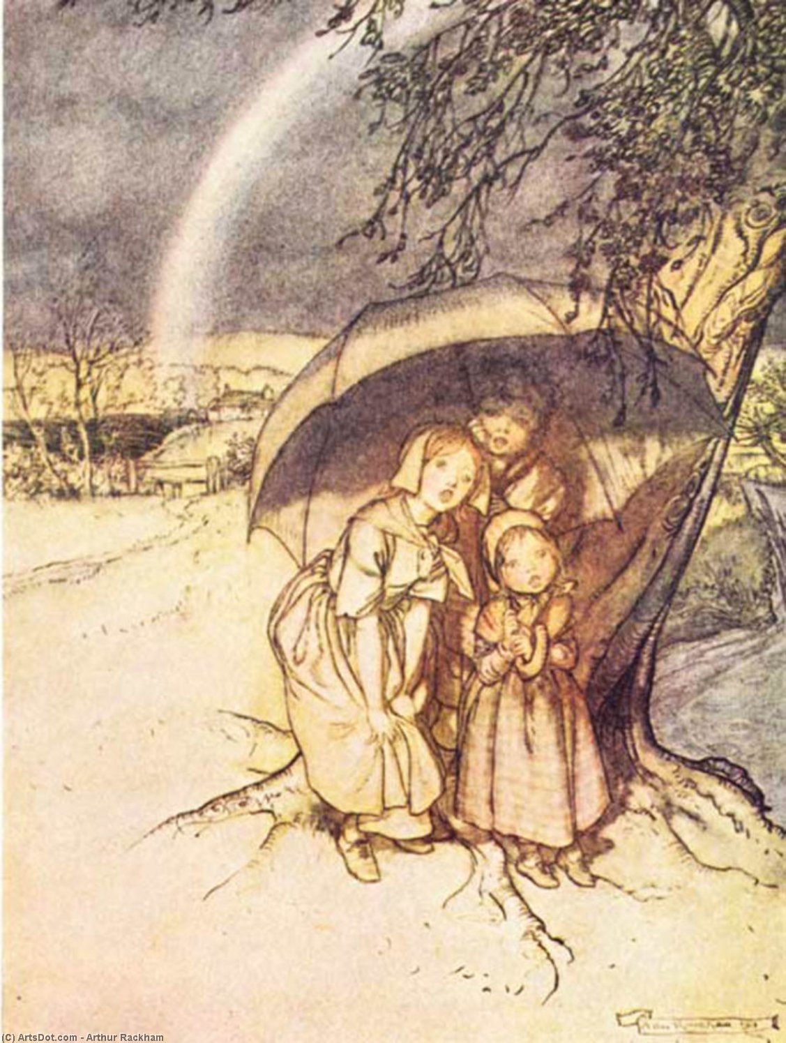 Mother Goose. Rain, Rain, Go Away — Arthur Rackham