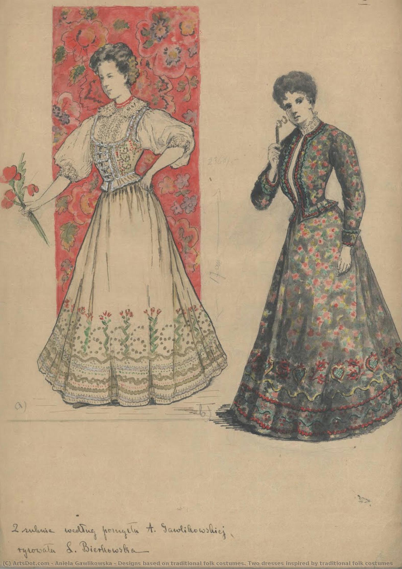 Designs Based On Traditional Folk Costumes. Two Dresses Inspired By Traditional Folk Costumes — Aniela Gawlikowska