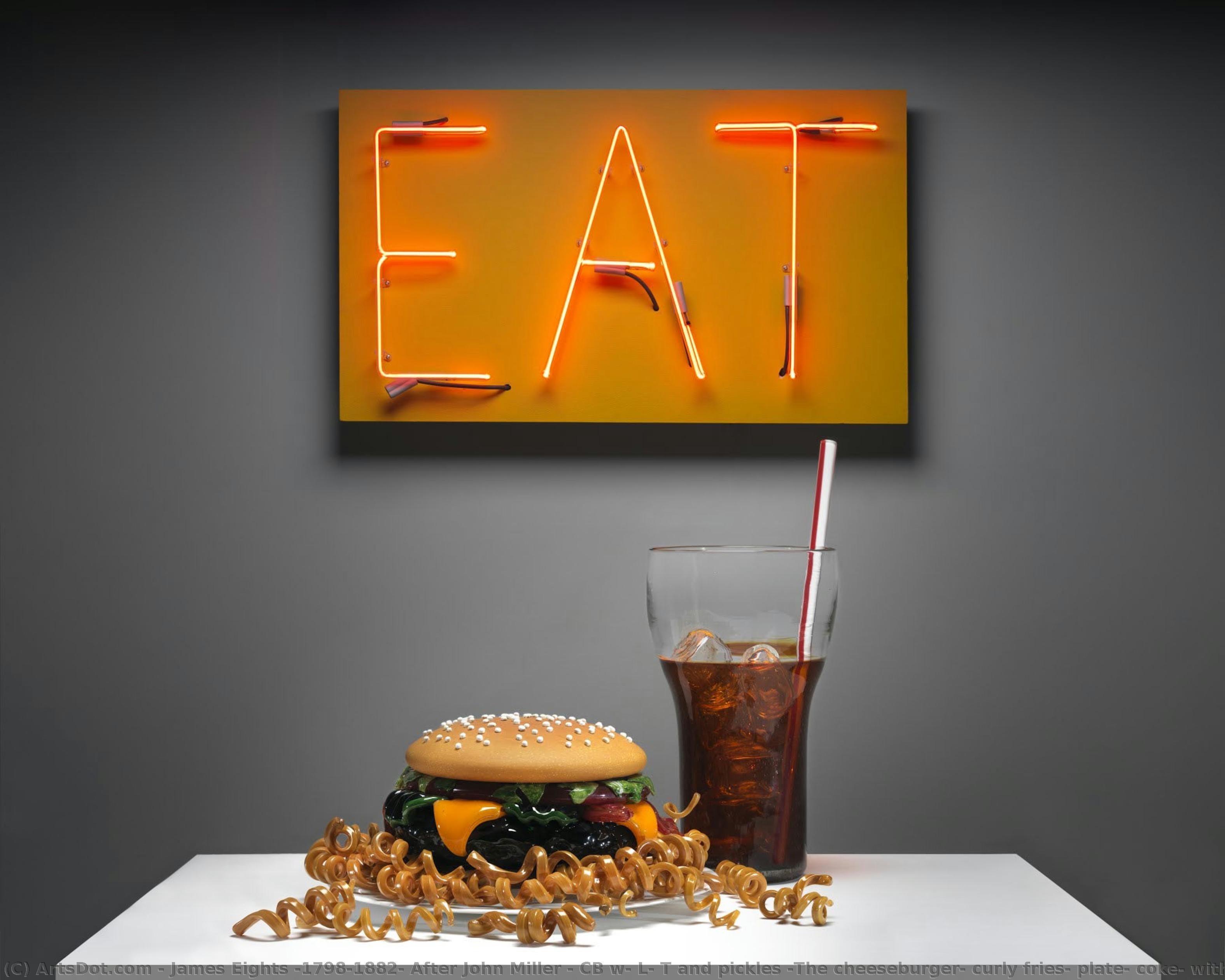 Cb W/ L, T And Pickles (the Cheeseburger, Curly Fries, Plate, Coke, With Ice And Straw) And Eat — James Eights (1798-1882) After John Miller