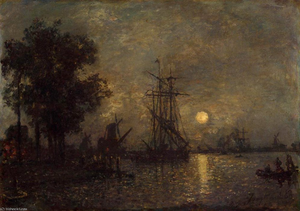 Holandaise Landscape With Docked Boat — Johan Barthold Jongkind