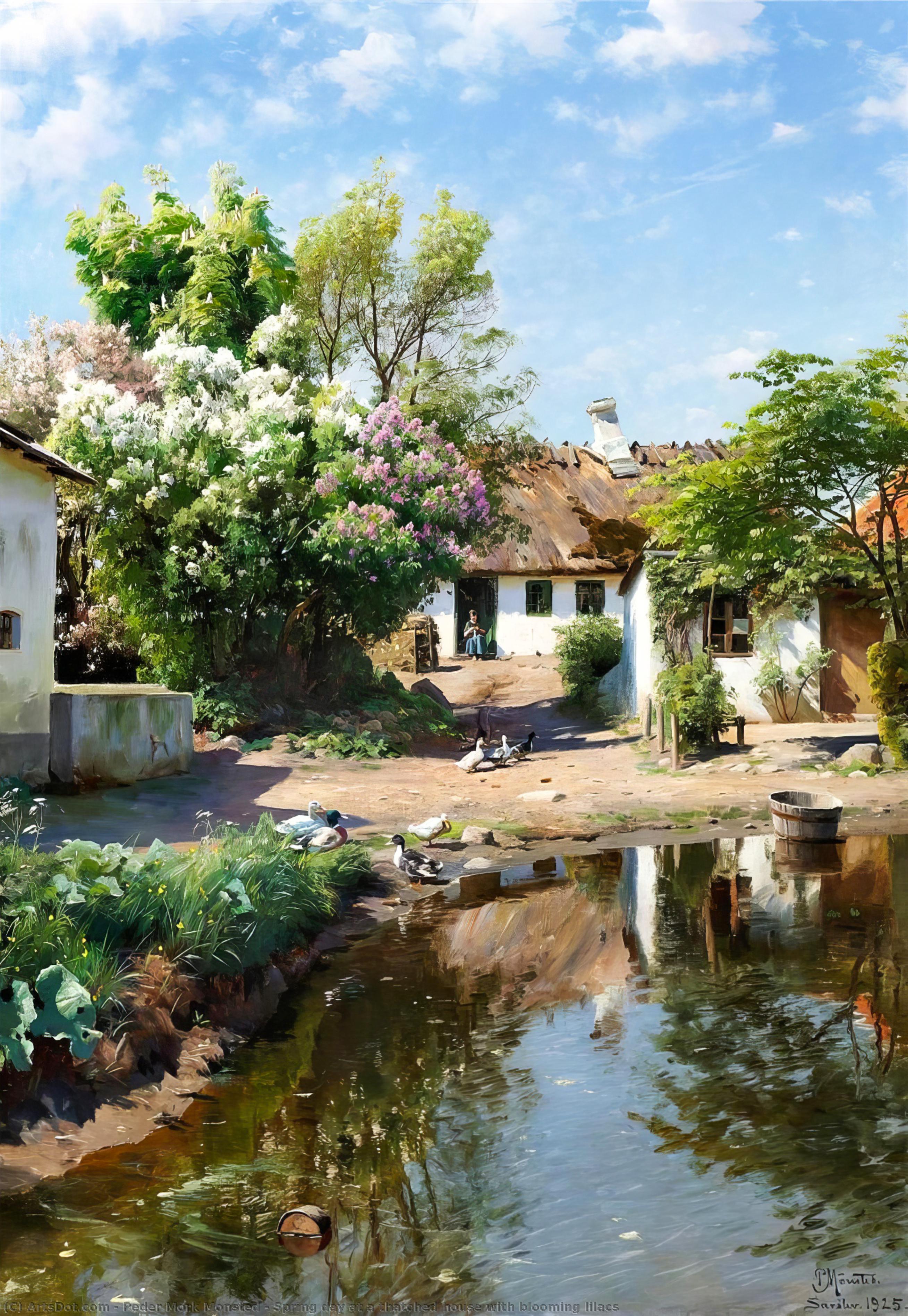 Spring Day At A Thatched House With Blooming Lilacs — Педер Морк Монстед