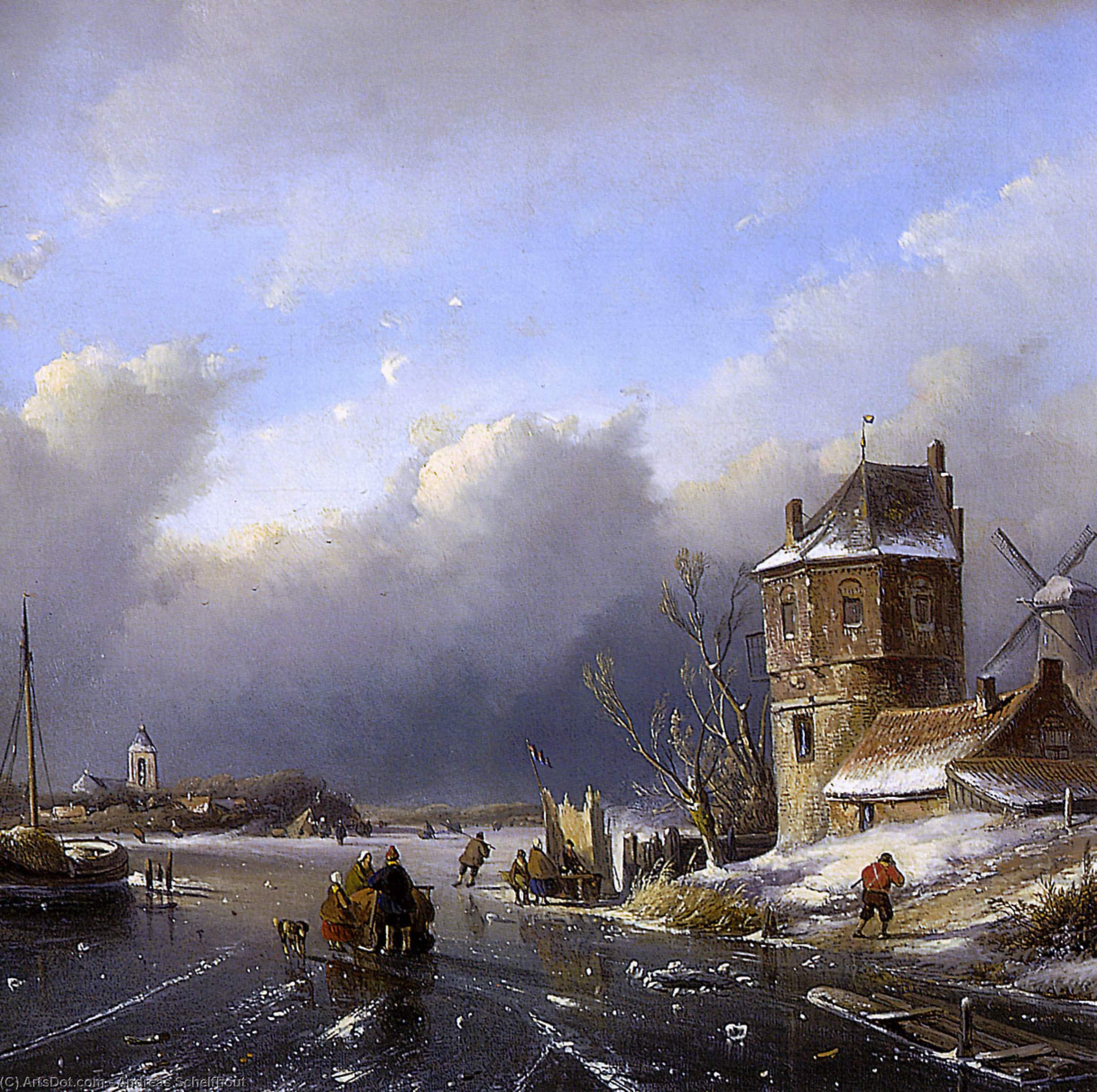 Winter Landscape 2 Sun — Andreas Schelfhout
