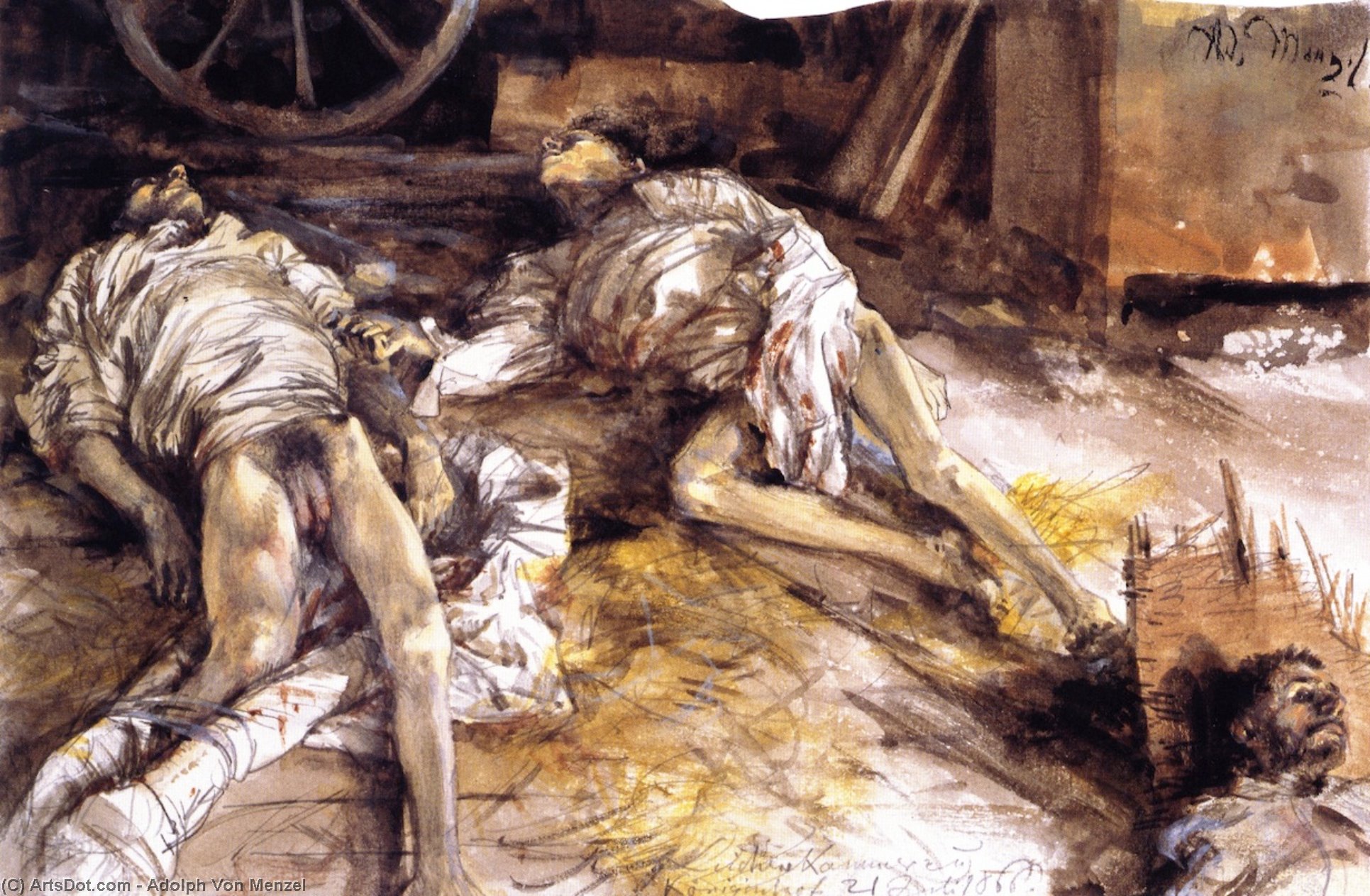 Two Dead Soldiers In A Barn — Adolph Von Menzel