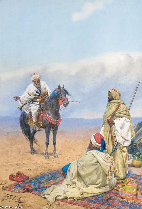 A Horseman Stopping At A Bedouin Camp — Giulio Rosati