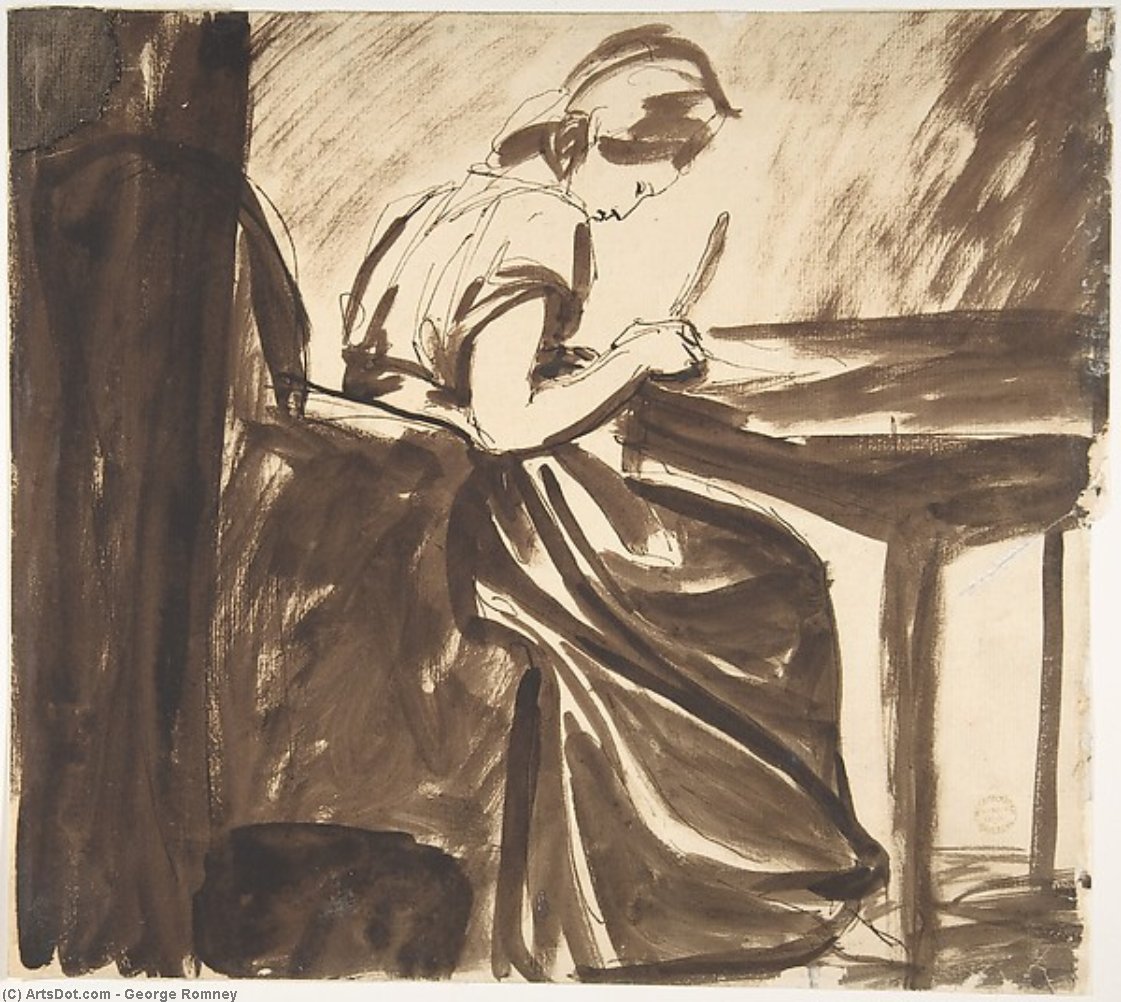 Lady Seated At A Table — George Romney
