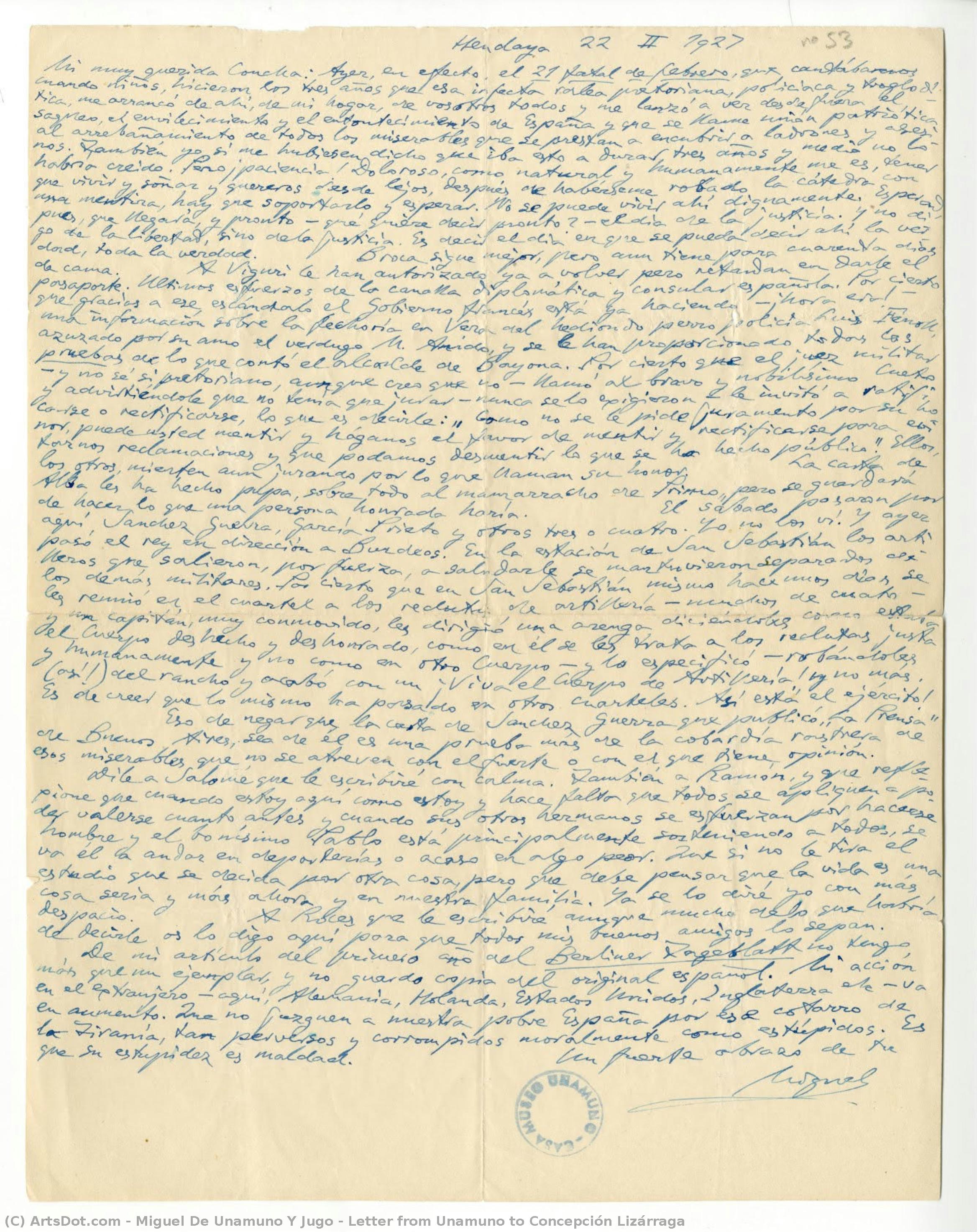 Letter From Unamuno To Concepción Lizárraga — Miguel De Unamuno
