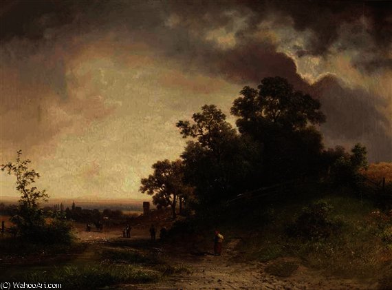 Travellers On A Path In A Dune Landscape — Johannes Warnardus Bilders