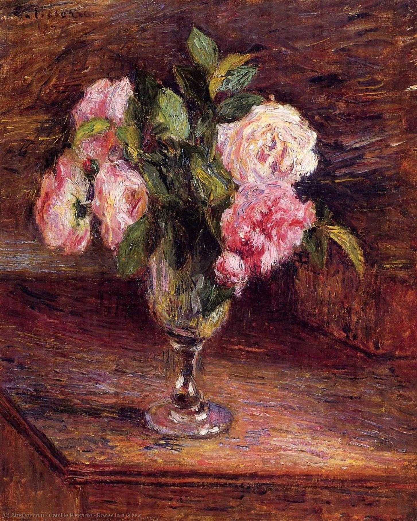 Roses In A Glass — Camille Pissarro