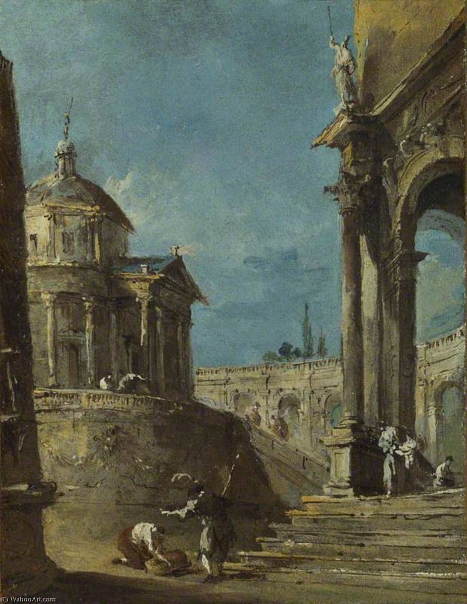 An Architectural Caprice With A Palladian Style Building — Francesco Lazzaro Guardi