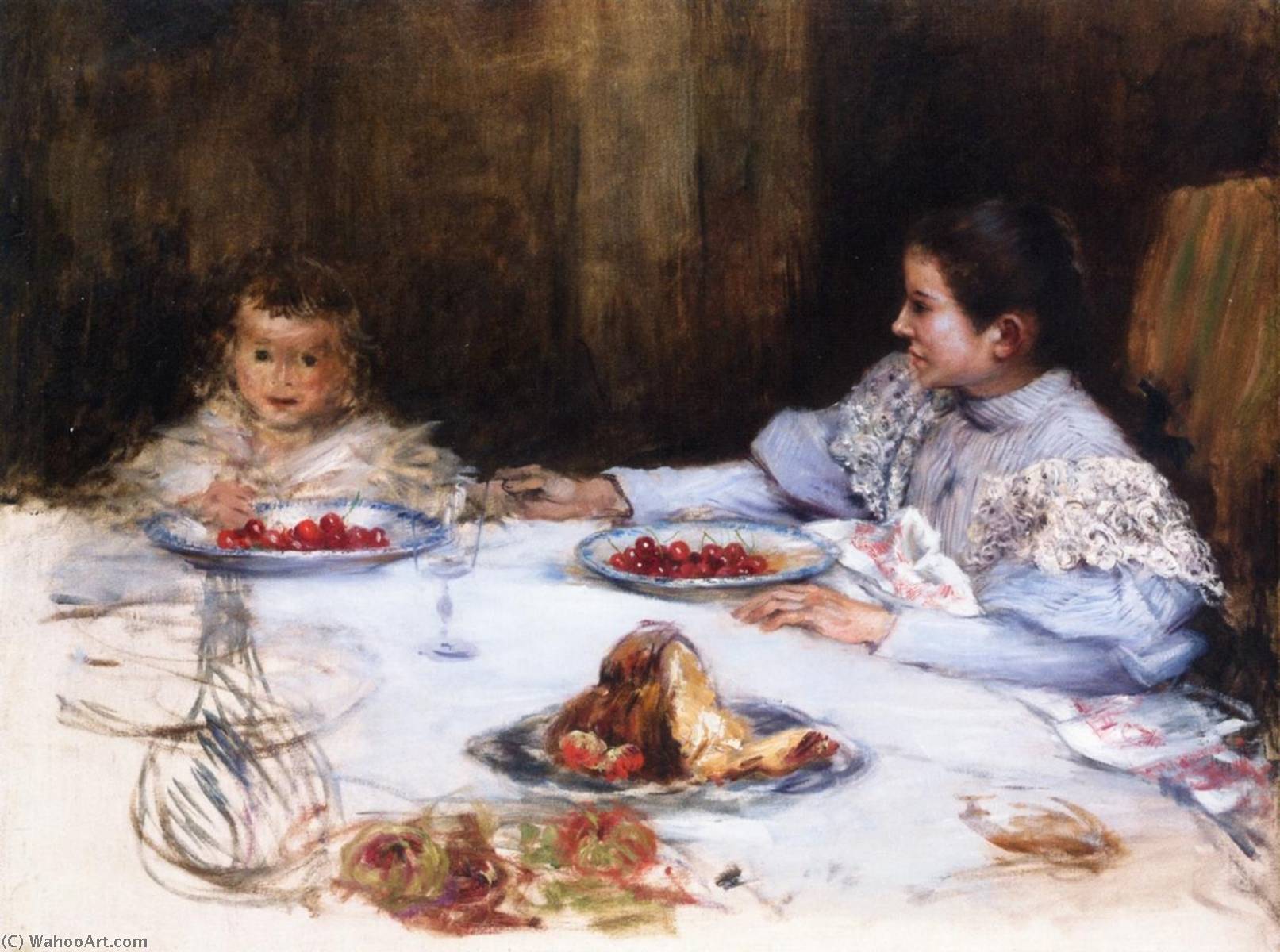 Mother And Child With Cherries — Norbert Goeneutte