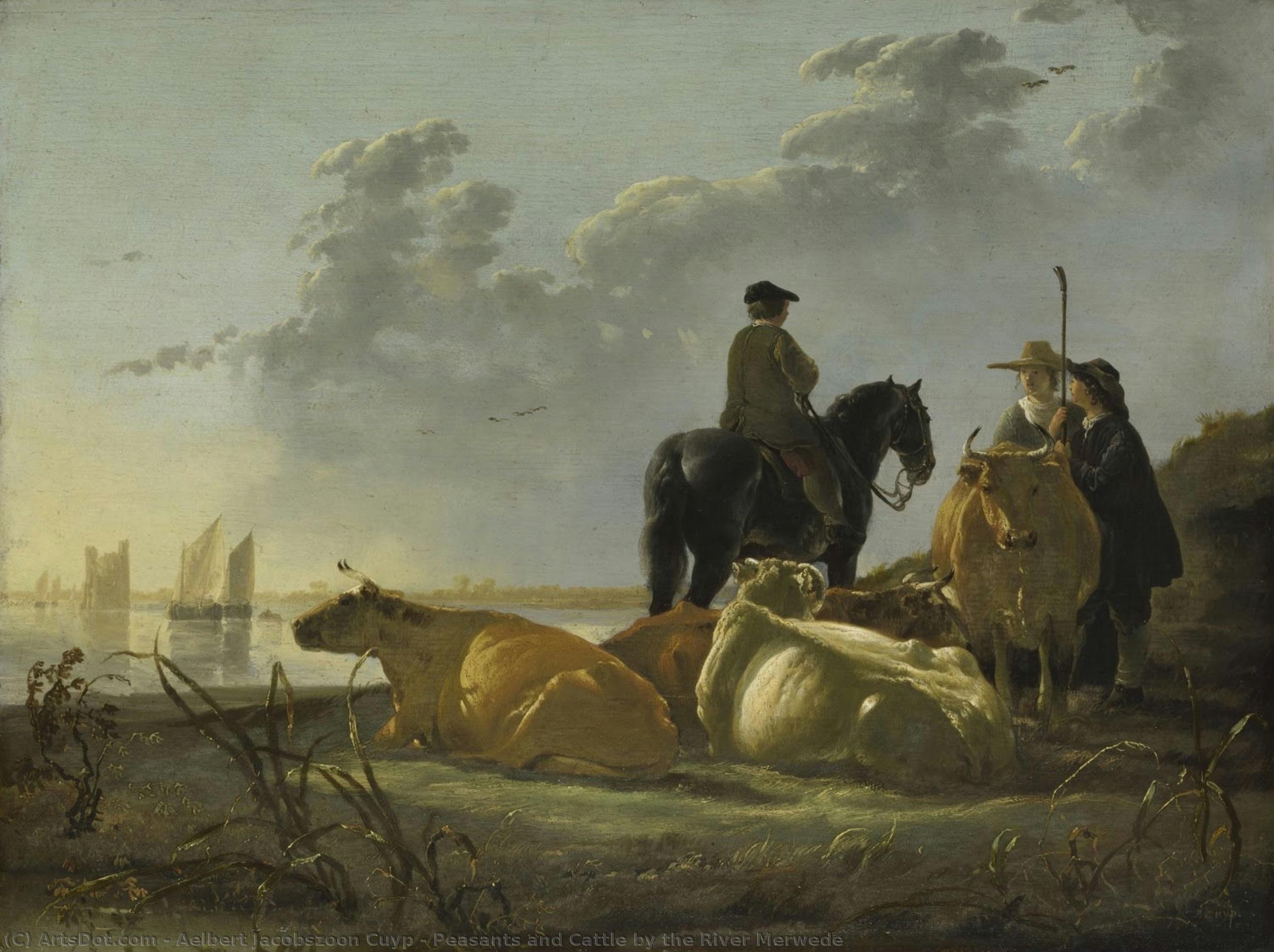 Peasants And Cattle By The River Merwede — Aelbert Jacobszoon Cuyp
