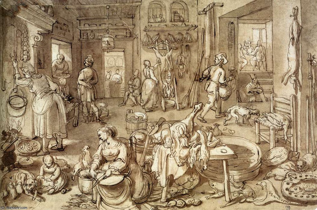 Kitchen Scene With The Supper At Emmaus — Dirck Van Rijswijck