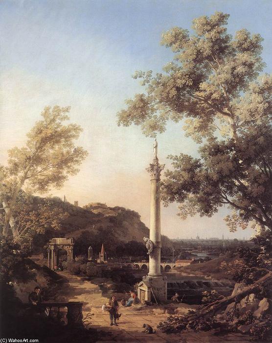 Capriccio: River Landscape With A Column — Canaletto