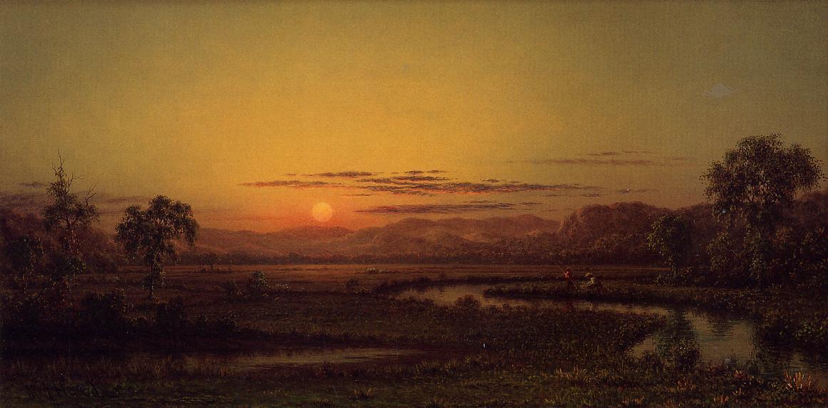 Two Fishermen In The Marsh, At Sunset — Martin Johnson Heade