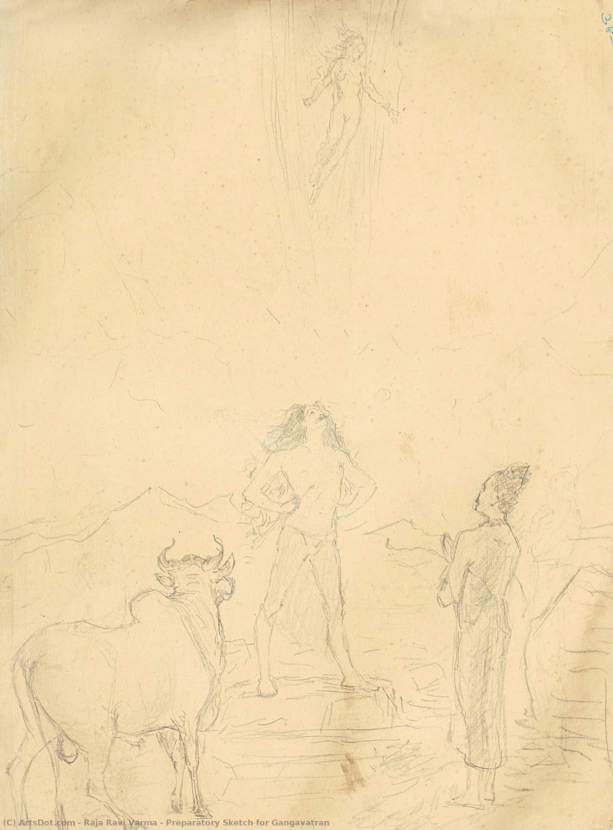 Preparatory Sketch For Gangavatran — Raja Ravi Varma