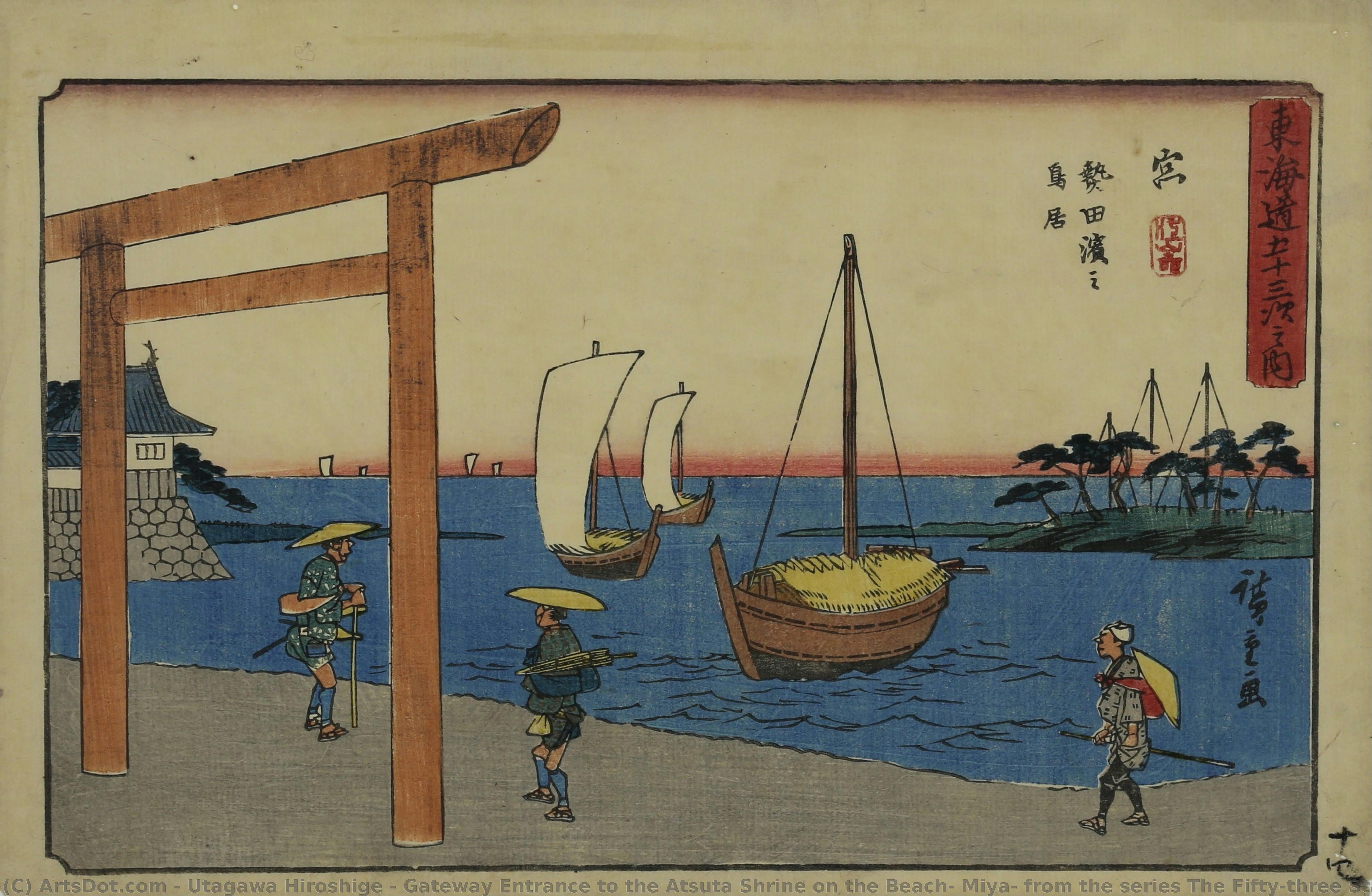 Gateway Entrance To The Atsuta Shrine On The Beach, Miya, From The Series The Fifty-three Stations Of The Tokaido (gyosho Edition) — Utagawa Hiroshige