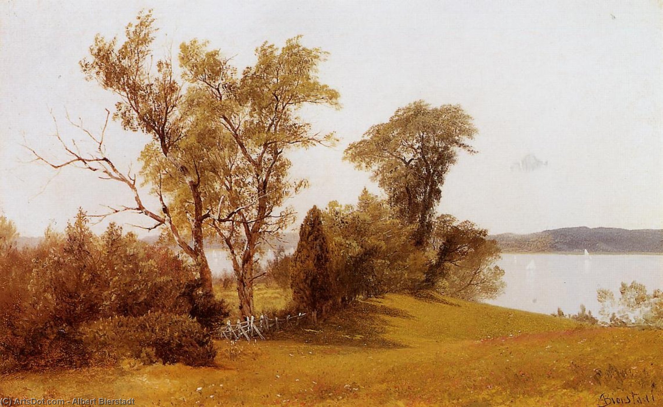 Sailboats On The Hudson At Irvington — Albert Bierstadt