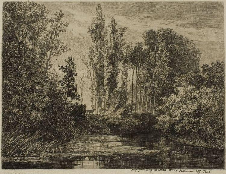 Stags At The Water's Edge — Charles-françois Daubigny