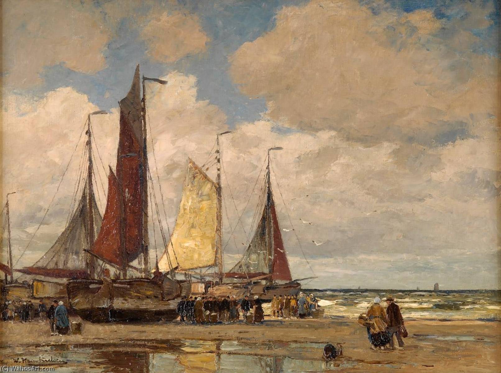 Fishermen Unloading The Boats — Wilhelm Hambüchen
