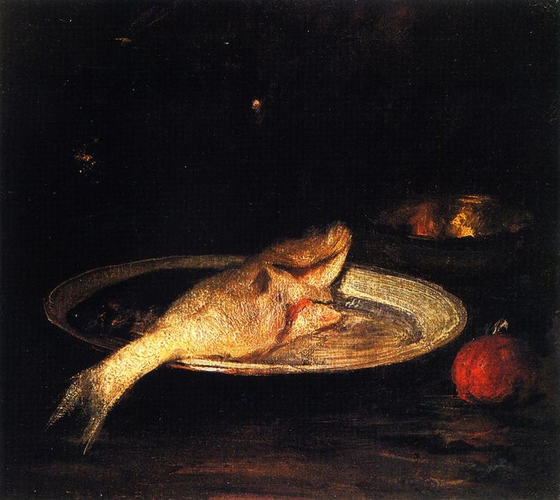 Fish On A Blue And White Plate — William Merritt Chase