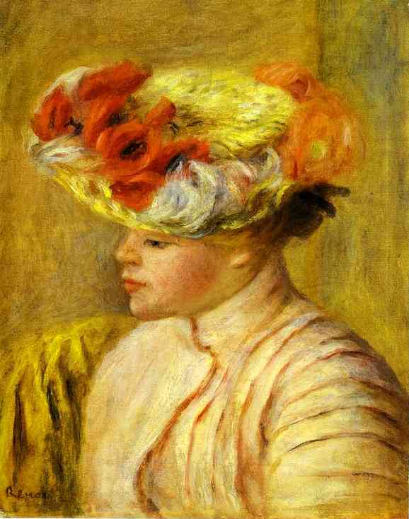 Young Woman Wearing A Hat With Flowers. (jeune Femme Au Chapeau De Fleurs) — Pierre-auguste Renoir