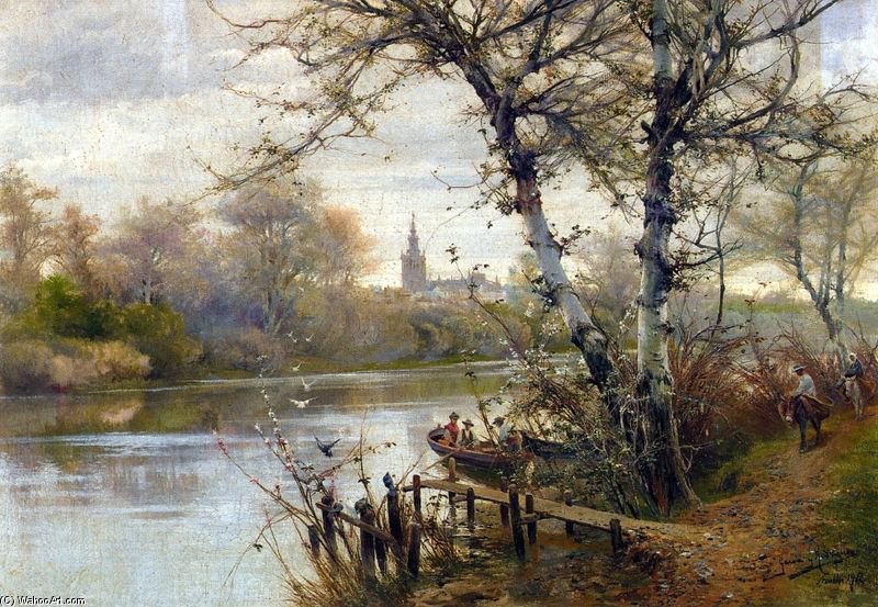 A River Landscape With Seville Beyond — Manuel García Y Rodríguez