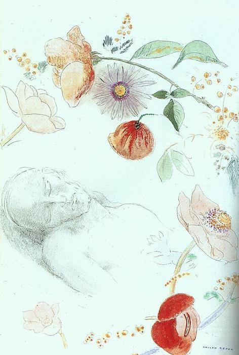 Bust Of A Man Asleep Amid Flowers — Odilon Redon